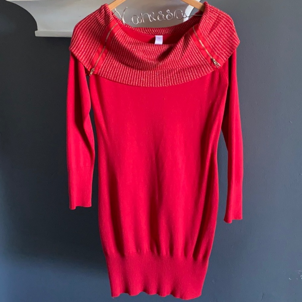 Red long sleeve sweater dress